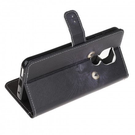 Housse Moto G9 Play Yeux de Chat Noir à Lanière Housse Moto G9 Play Yeux de Chat Noir à Lanière