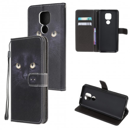 Housse Moto G9 Play Yeux de Chat Noir à Lanière Housse Moto G9 Play Yeux de Chat Noir à Lanière