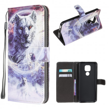 Housse Moto G9 Play Loup en Hiver avec Lanière Housse Moto G9 Play Loup en Hiver avec Lanière