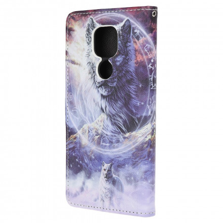 Housse Moto G9 Play Loup en Hiver avec Lanière Housse Moto G9 Play Loup en Hiver avec Lanière