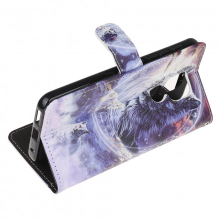 Housse Moto G9 Play Loup en Hiver avec Lanière Housse Moto G9 Play Loup en Hiver avec Lanière