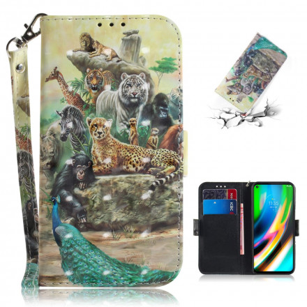 Housse Moto G9 Plus Animaux Safari à Lanière Housse Moto G9 Plus Animaux Safari à Lanière