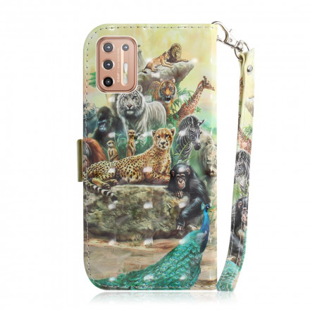 Housse Moto G9 Plus Animaux Safari à Lanière Housse Moto G9 Plus Animaux Safari à Lanière