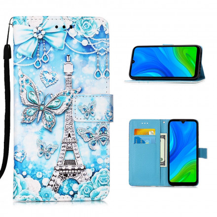Housse Huawei P Smart 2020 Tour Eiffel Papillons à Lanière