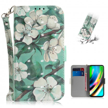 Housse Moto G9 Plus Branche en Fleurs à Lanière Housse Moto G9 Plus Branche en Fleurs à Lanière