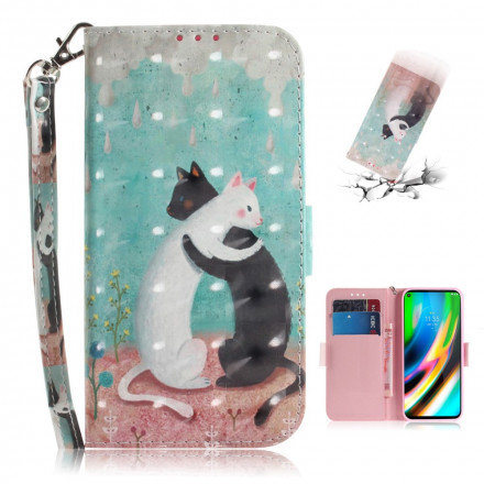 Housse Moto G9 Plus Amis Chats à Lanière Housse Moto G9 Plus Amis Chats à Lanière