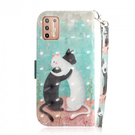 Housse Moto G9 Plus Amis Chats à Lanière Housse Moto G9 Plus Amis Chats à Lanière