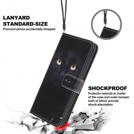 Housse Samsung Galaxy A22 5G Yeux de Chat Noir à Lanière Housse Samsung Galaxy A22 5G Yeux de Chat Noir à Lanière