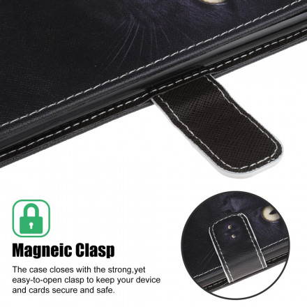 Housse Samsung Galaxy A22 5G Yeux de Chat Noir à Lanière Housse Samsung Galaxy A22 5G Yeux de Chat Noir à Lanière