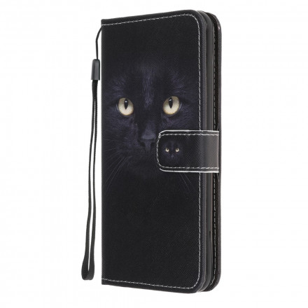 Housse Samsung Galaxy A22 5G Yeux de Chat Noir à Lanière Housse Samsung Galaxy A22 5G Yeux de Chat Noir à Lanière