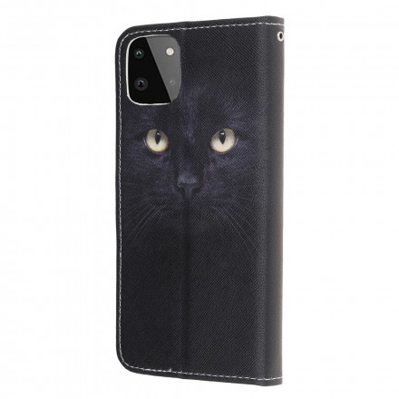 Housse Samsung Galaxy A22 5G Yeux de Chat Noir à Lanière Housse Samsung Galaxy A22 5G Yeux de Chat Noir à Lanière