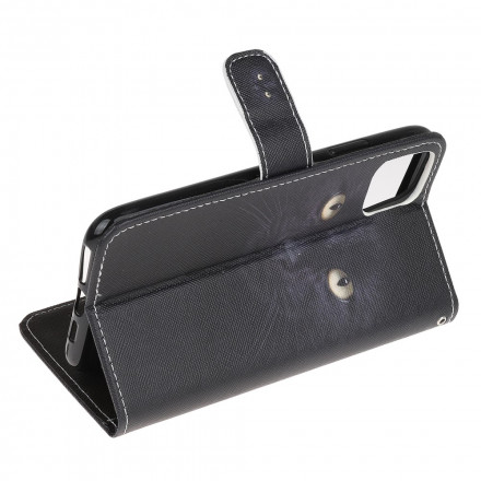 Housse Samsung Galaxy A22 5G Yeux de Chat Noir à Lanière Housse Samsung Galaxy A22 5G Yeux de Chat Noir à Lanière