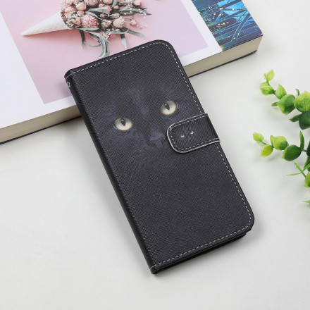 Housse Samsung Galaxy A22 5G Yeux de Chat Noir à Lanière