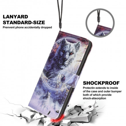 Housse Samsung Galaxy A22 5G Loup en Hiver avec Lanière Housse Samsung Galaxy A22 5G Loup en Hiver avec Lanière