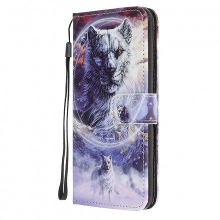 Housse Samsung Galaxy A22 5G Loup en Hiver avec Lanière Housse Samsung Galaxy A22 5G Loup en Hiver avec Lanière