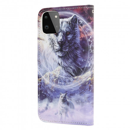 Housse Samsung Galaxy A22 5G Loup en Hiver avec Lanière Housse Samsung Galaxy A22 5G Loup en Hiver avec Lanière