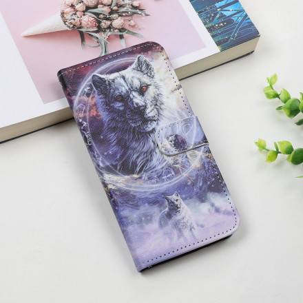 Housse Samsung Galaxy A22 5G Loup en Hiver avec Lanière Housse Samsung Galaxy A22 5G Loup en Hiver avec Lanière