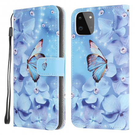 Housse Samsung Galaxy A22 5G Papillons Diamants à Lanière Housse Samsung Galaxy A22 5G Papillons Diamants à Lanière