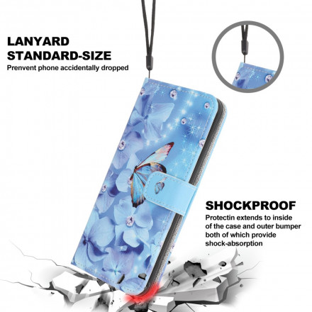 Housse Samsung Galaxy A22 5G Papillons Diamants à Lanière Housse Samsung Galaxy A22 5G Papillons Diamants à Lanière