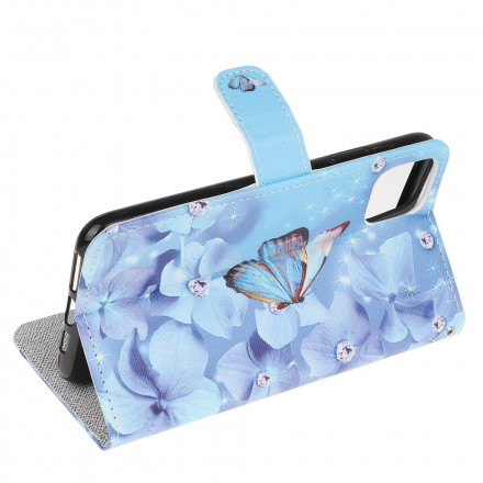 Housse Samsung Galaxy A22 5G Papillons Diamants à Lanière Housse Samsung Galaxy A22 5G Papillons Diamants à Lanière