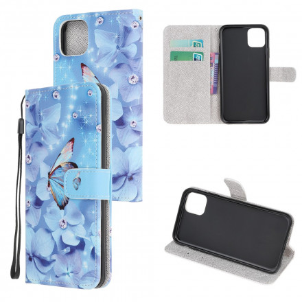 Housse Samsung Galaxy A22 5G Papillons Diamants à Lanière Housse Samsung Galaxy A22 5G Papillons Diamants à Lanière