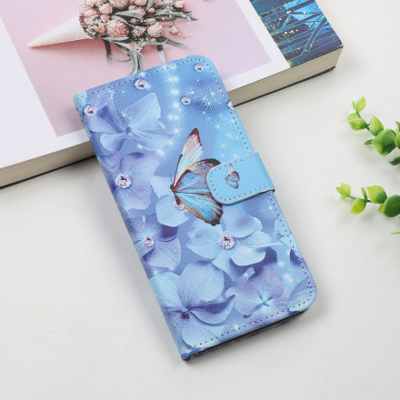 Housse Samsung Galaxy A22 5G Papillons Diamants à Lanière Housse Samsung Galaxy A22 5G Papillons Diamants à Lanière