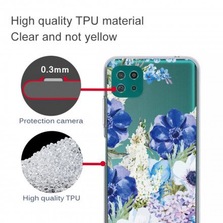 Coque Samsung Galaxy A22 5G Transparente Fleurs Bleues Aquarelle