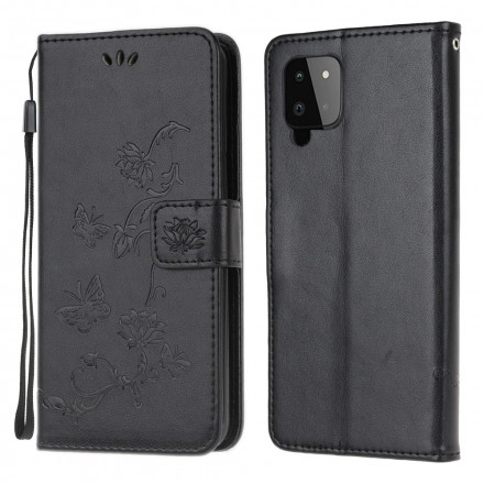 Housse Samsung Galaxy A22 4G Papillons Et Fleurs À Lanière Housse Samsung Galaxy A22 4G Papillons Et Fleurs À Lanière