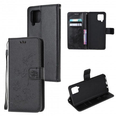 Housse Samsung Galaxy A22 4G Papillons Et Fleurs À Lanière Housse Samsung Galaxy A22 4G Papillons Et Fleurs À Lanière