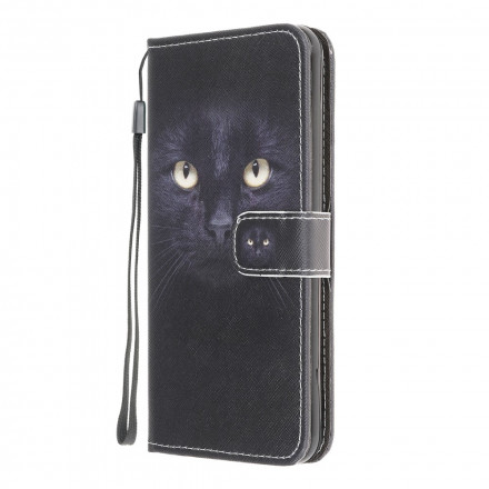 Housse Samsung Galaxy A22 4G Yeux de Chat Noir à Lanière Housse Samsung Galaxy A22 4G Yeux de Chat Noir à Lanière