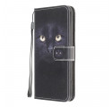 Housse Samsung Galaxy A22 4G Yeux de Chat Noir à Lanière