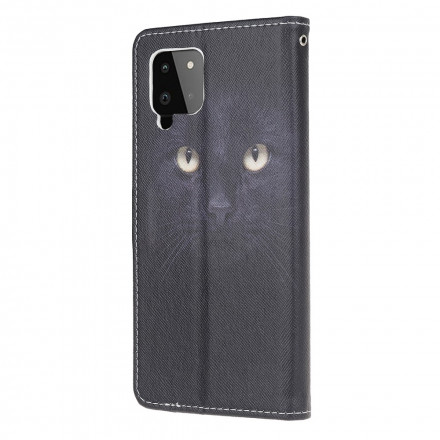Housse Samsung Galaxy A22 4G Yeux de Chat Noir à Lanière Housse Samsung Galaxy A22 4G Yeux de Chat Noir à Lanière