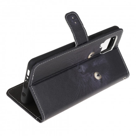 Housse Samsung Galaxy A22 4G Yeux de Chat Noir à Lanière Housse Samsung Galaxy A22 4G Yeux de Chat Noir à Lanière