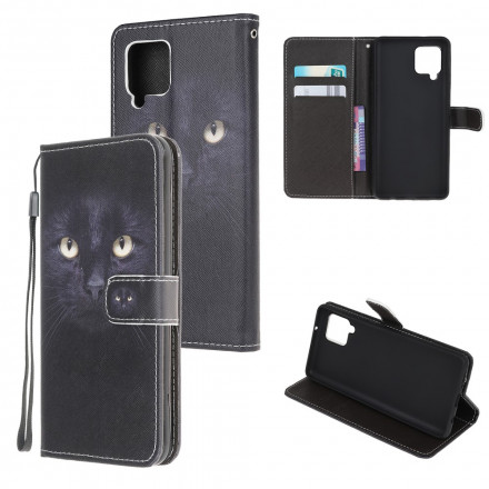 Housse Samsung Galaxy A22 4G Yeux de Chat Noir à Lanière Housse Samsung Galaxy A22 4G Yeux de Chat Noir à Lanière