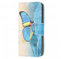 Housse Samsung Galaxy A22 4G Papillon Bleu et Jaune