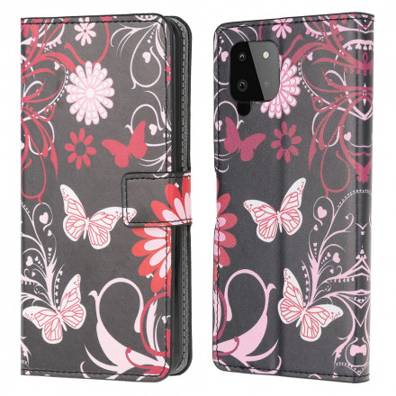 Housse Samsung Galaxy A22 4G Papillons et Fleurs