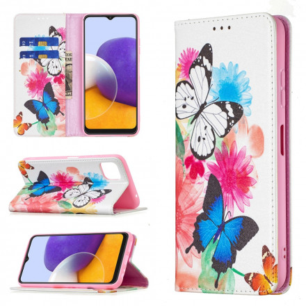 Flip Cover Samsung Galaxy A22 5G Papillons Colorés Flip Cover Samsung Galaxy A22 5G Papillons Colorés