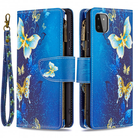 Housse Samsung Galaxy A22 5G Poche Zippée Papillons Housse Samsung Galaxy A22 5G Poche Zippée Papillons