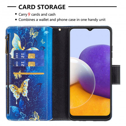 Housse Samsung Galaxy A22 5G Poche Zippée Papillons Housse Samsung Galaxy A22 5G Poche Zippée Papillons