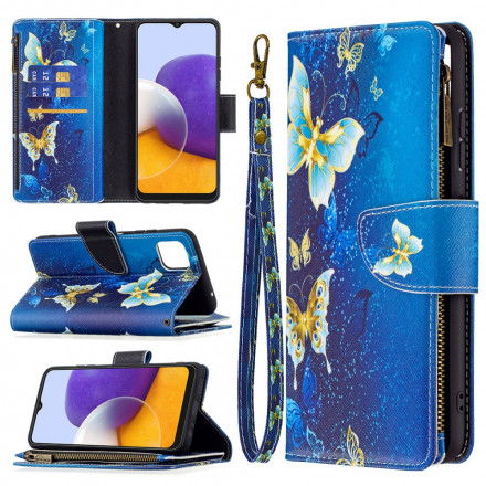 Housse Samsung Galaxy A22 5G Poche Zippée Papillons Housse Samsung Galaxy A22 5G Poche Zippée Papillons