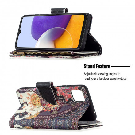 Housse Samsung Galaxy A22 5G Poche Zippée Éléphant Housse Samsung Galaxy A22 5G Poche Zippée Éléphant