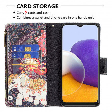 Housse Samsung Galaxy A22 5G Poche Zippée Éléphant Housse Samsung Galaxy A22 5G Poche Zippée Éléphant