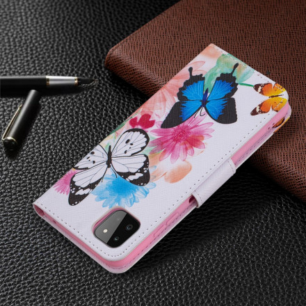 Housse Samsung Galaxy A22 5G Papillons et Fleurs Peints