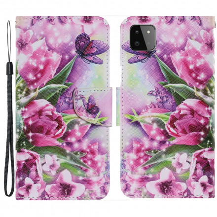Housse Samsung Galaxy A22 5G Papillons et Tulipes Housse Samsung Galaxy A22 5G Papillons et Tulipes