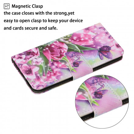Housse Samsung Galaxy A22 5G Papillons et Tulipes Housse Samsung Galaxy A22 5G Papillons et Tulipes