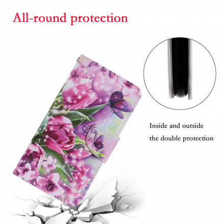 Housse Samsung Galaxy A22 5G Papillons et Tulipes Housse Samsung Galaxy A22 5G Papillons et Tulipes
