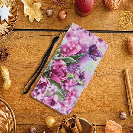 Housse Samsung Galaxy A22 5G Papillons et Tulipes Housse Samsung Galaxy A22 5G Papillons et Tulipes