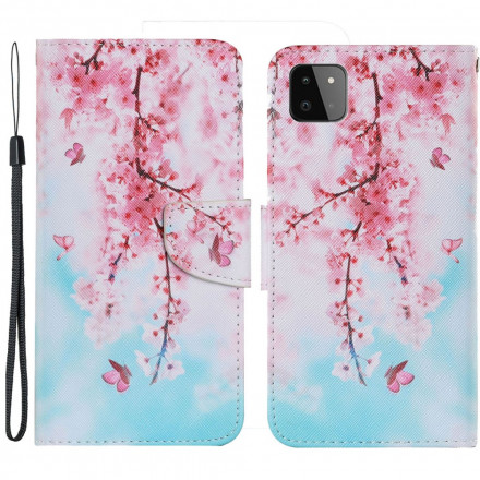 Housse Samsung Galaxy A22 5G Branches Rouges à Lanière Housse Samsung Galaxy A22 5G Branches Rouges à Lanière