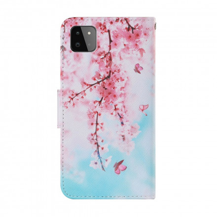 Housse Samsung Galaxy A22 5G Branches Rouges à Lanière Housse Samsung Galaxy A22 5G Branches Rouges à Lanière