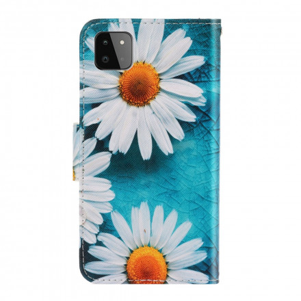 Housse Samsung Galaxy A22 5G Marguerites à Lanière